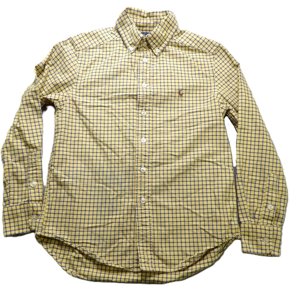 Ralph Lauren Boys Yellow Blue Plaid Long Sleeve Button Flesh Pony Shirt S 8 OCBD